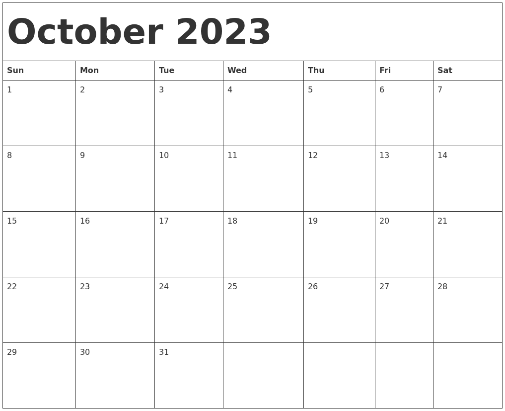 October 2023 Calendar Template