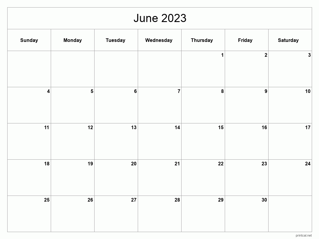 Printable June 2023 Calendar Classic Blank Sheet