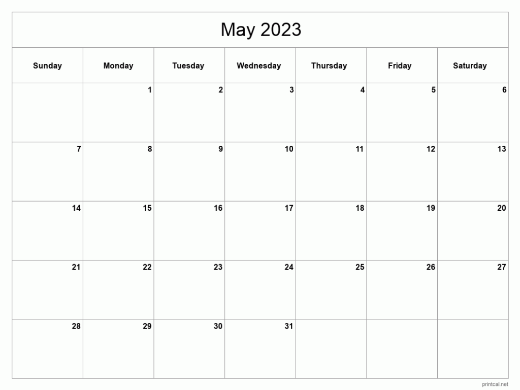 Printable May 2023 Calendar Classic Blank Sheet