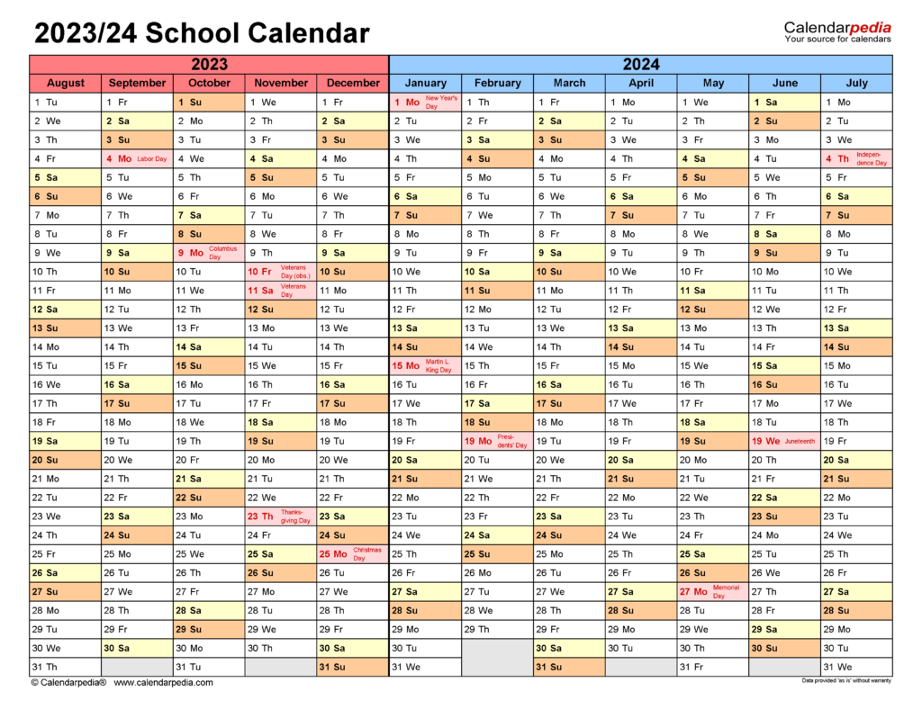 School Calendars 2023 2024 Free Printable PDF Templates