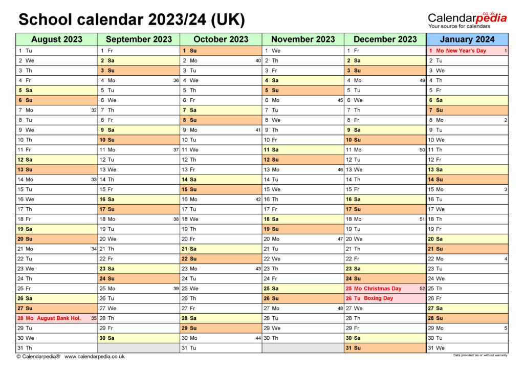 School Calendars 2023 24 UK Free Printable Excel Templates