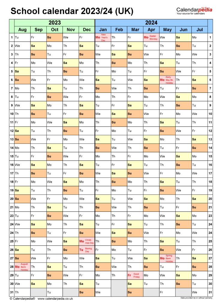 School Calendars 2023 24 UK Free Printable PDF Templates