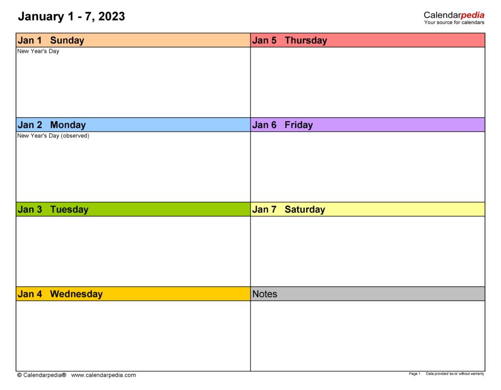 Weekly Calendars 2023 For Word 12 Free Printable Templates